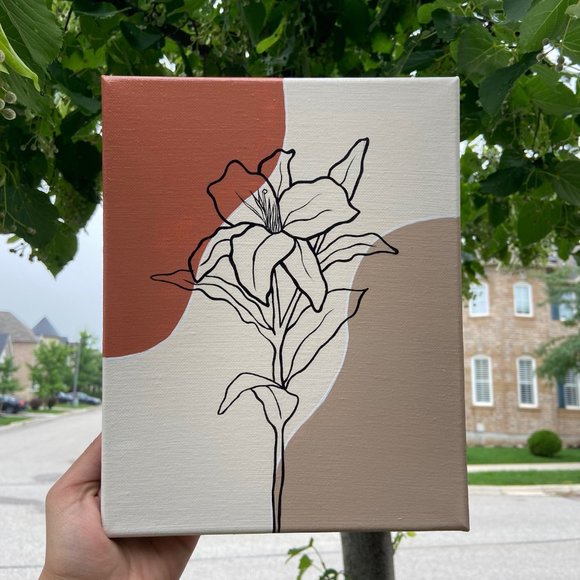 Handmade Painted Canvas with Lily Flower - Minimalist Design. Minimalist Paintin - Picture 3 of 4
